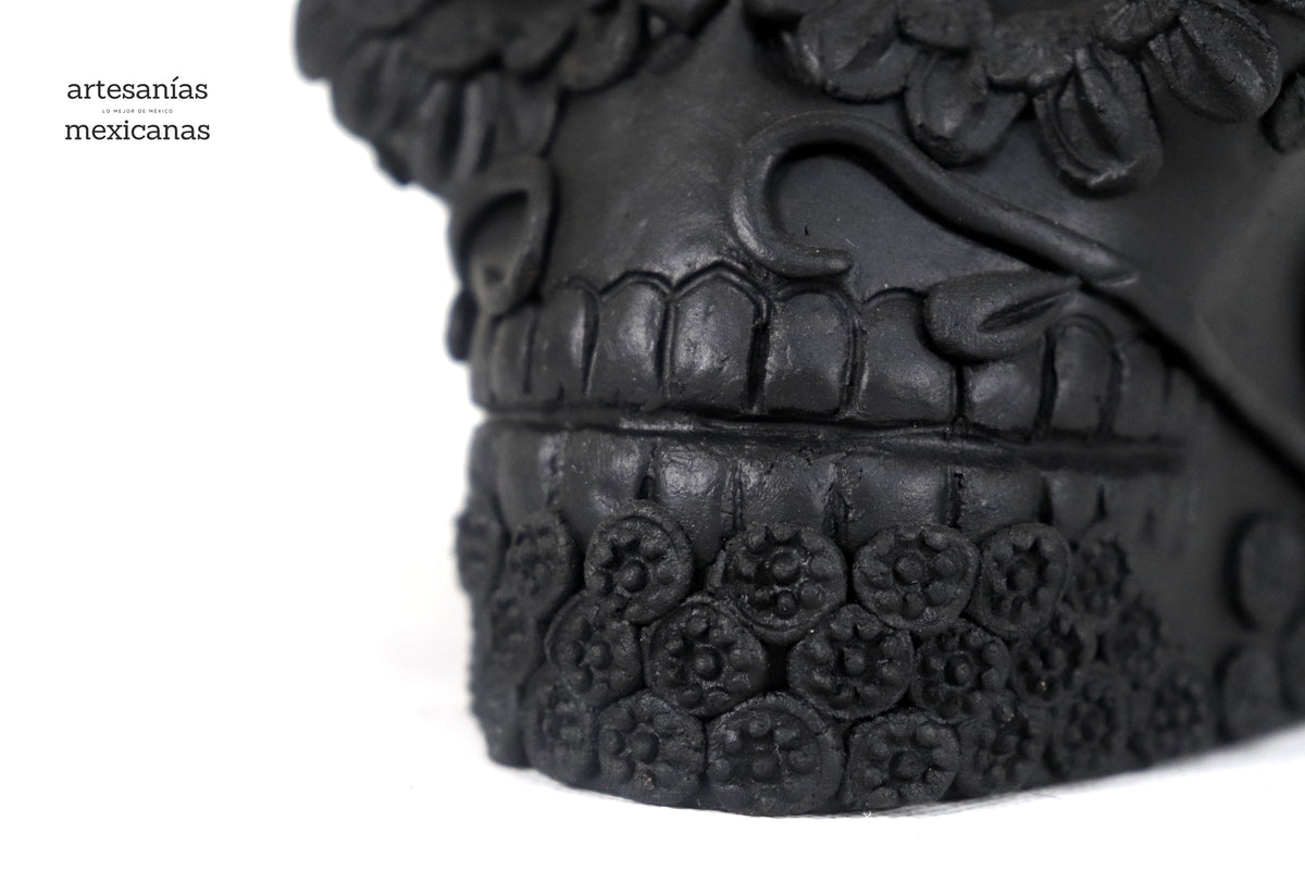 Maceta negra grande de Calavera estilo Catrina