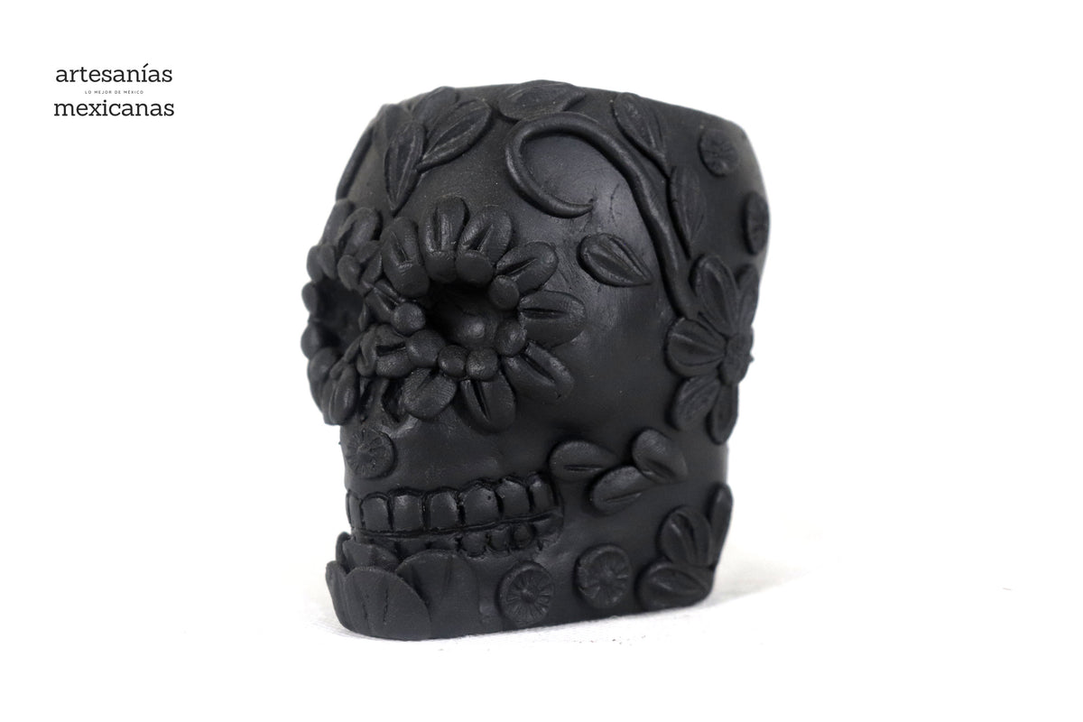 Maceta negra chica de Calavera estilo Catrina