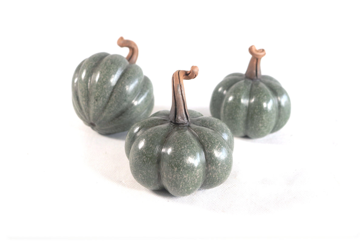 Juego de 3 calabazas pequeñas verde grisáceo