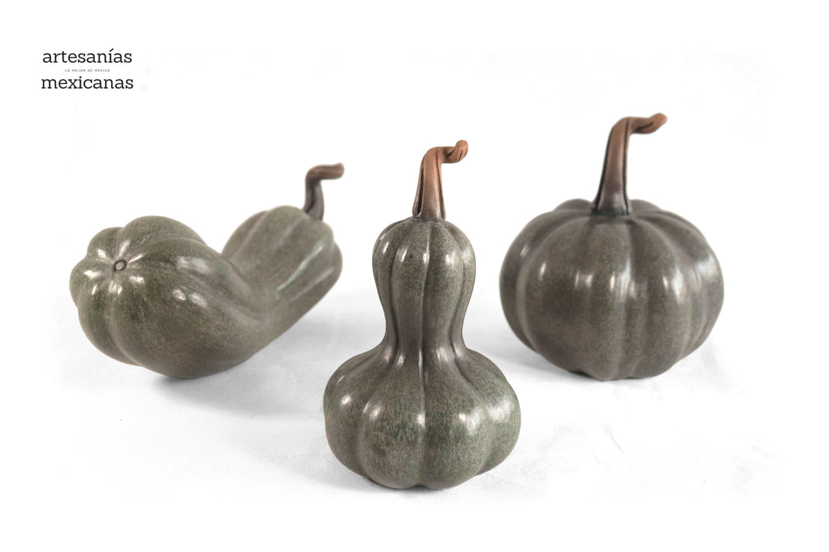 Juego de 3 calabazas verde grisáceo
