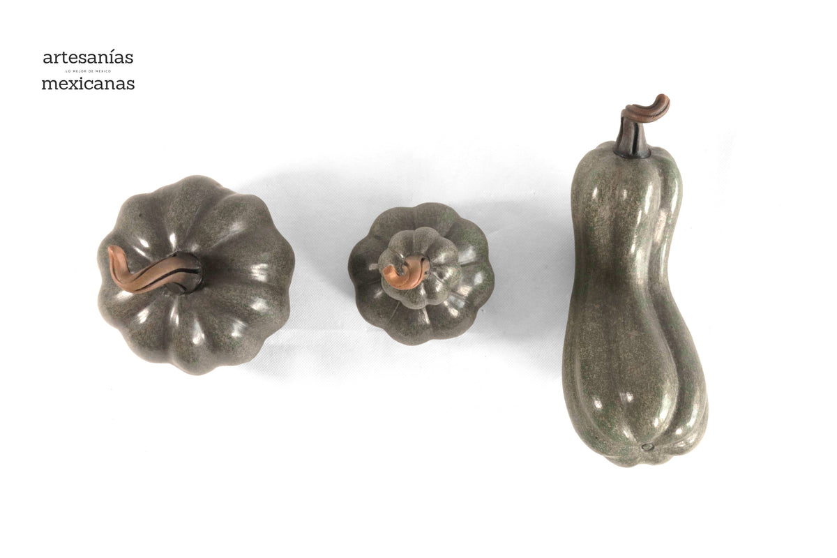 Juego de 3 calabazas verde grisáceo