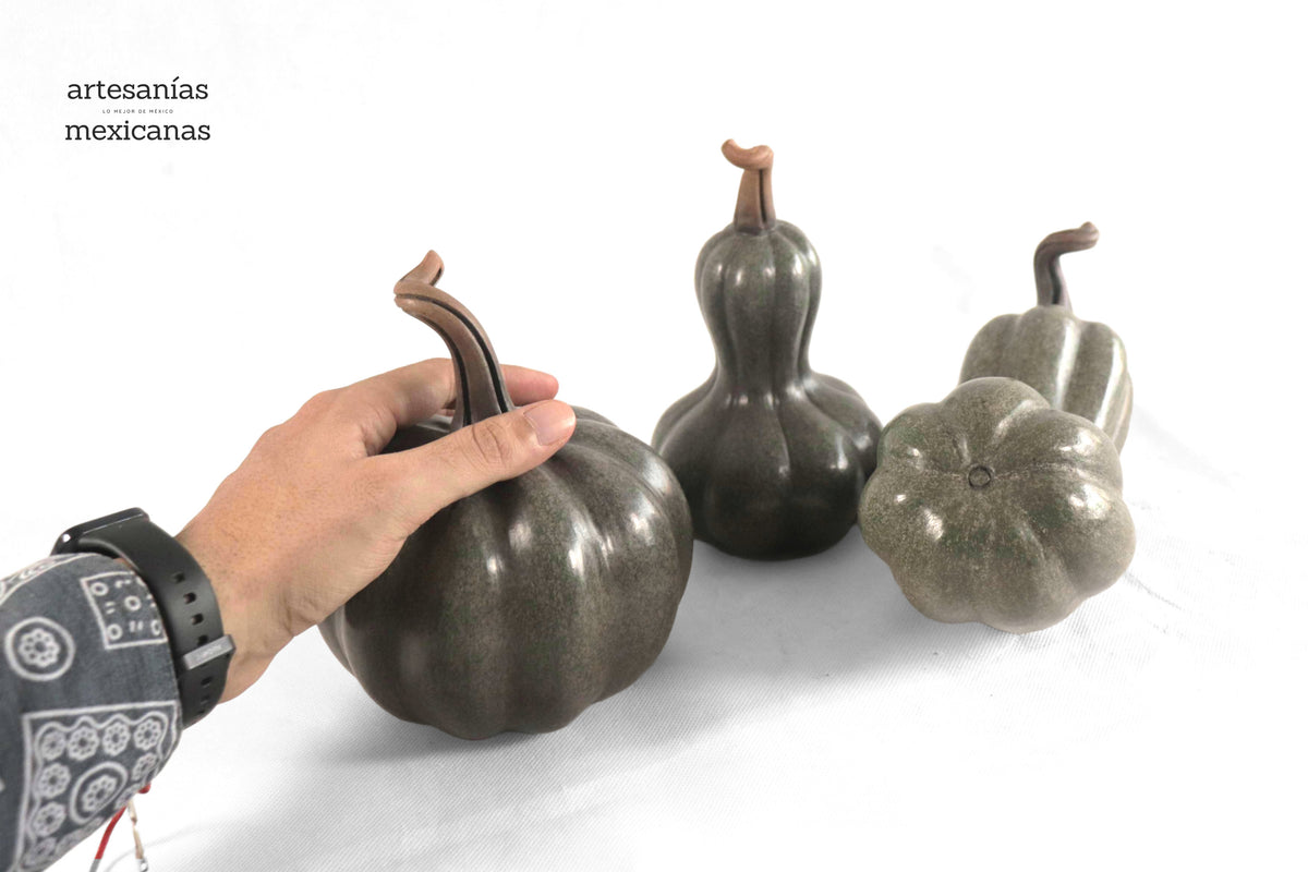 Juego de 3 calabazas verde grisáceo