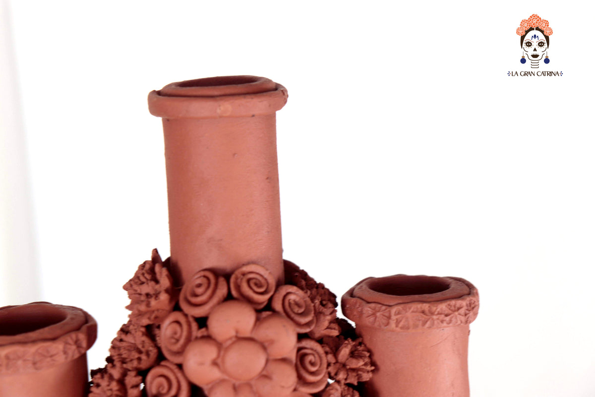 Candelero Altar Calavera Floral Barro Natural - 62 cm. 24.4 in.