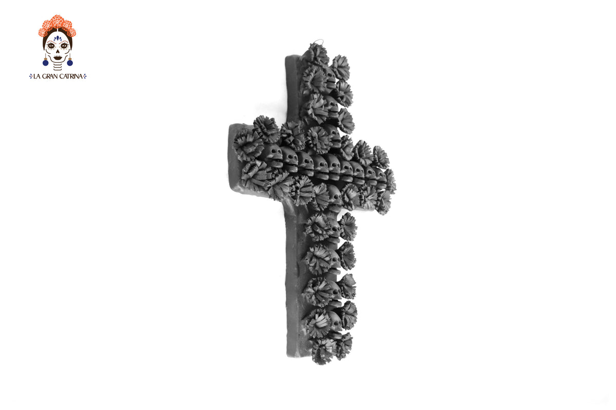 Cruz de Día de Muertos Grande Barro color Negro - 40 cm. 15.7 in
