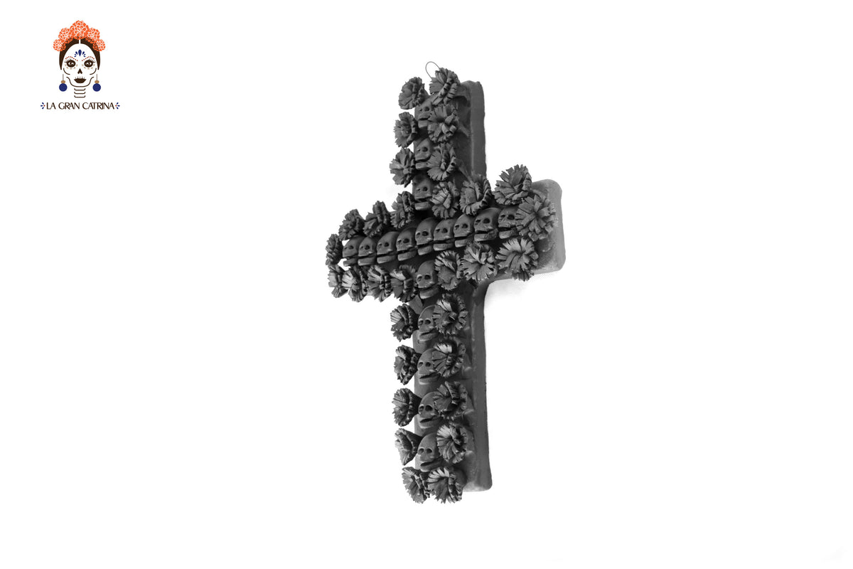Cruz de Día de Muertos Grande Barro color Negro - 40 cm. 15.7 in