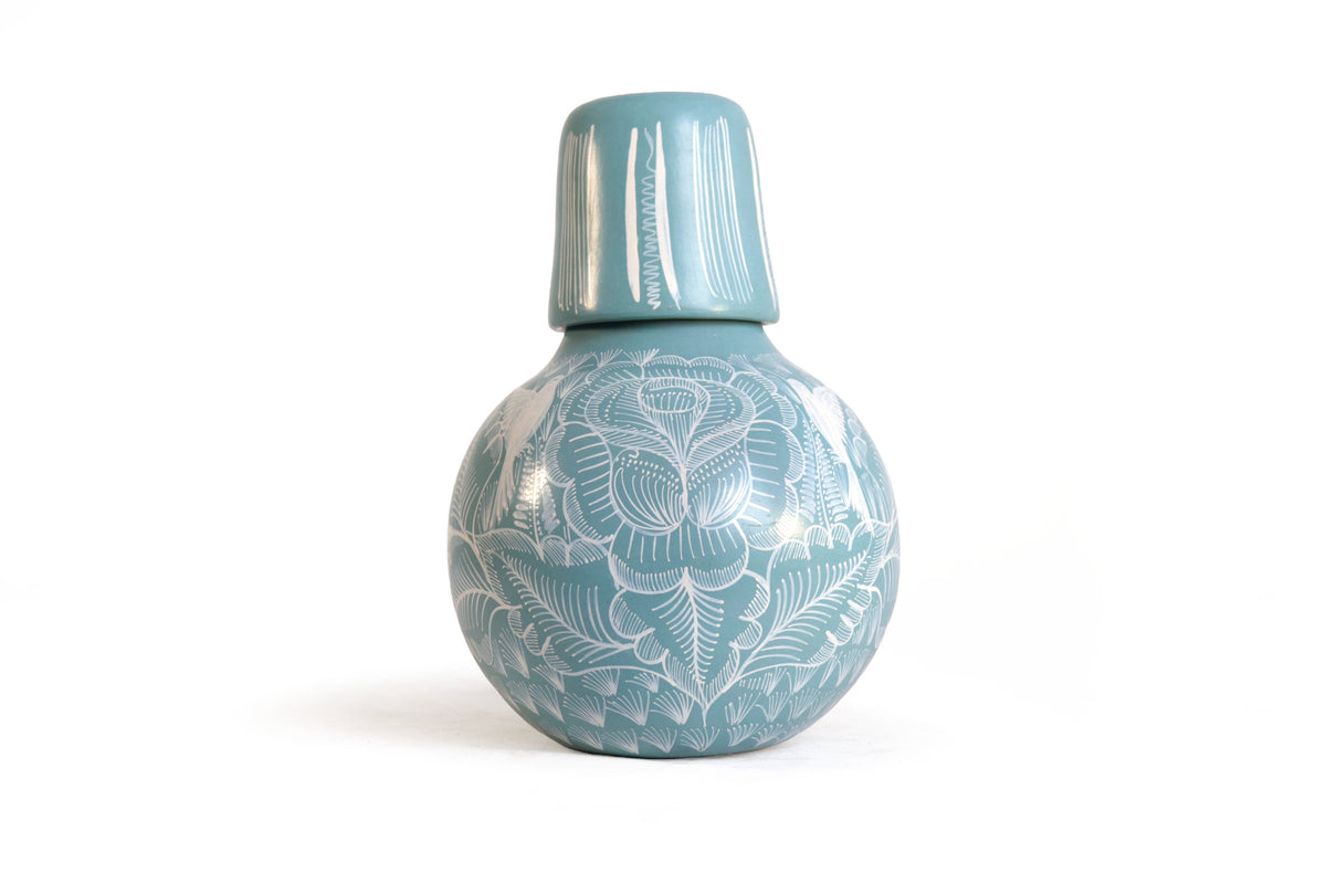 Jarrón Botellón Azul Turquesa - 23 cm. 09 in.