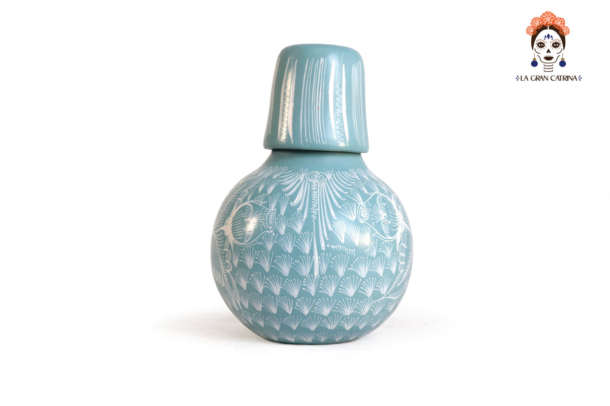 Jarrón Botellón Azul Turquesa - 23 cm. 09 in.