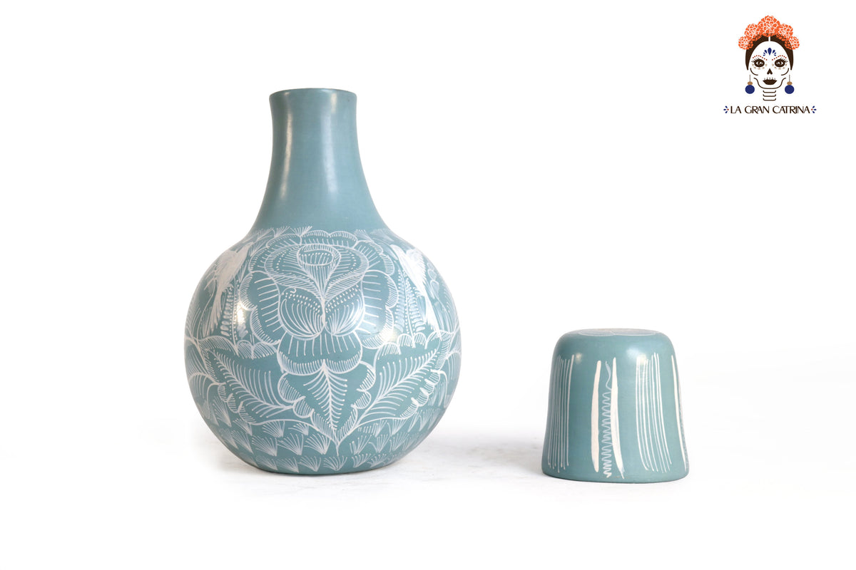 Jarrón Botellón Azul Turquesa - 23 cm. 09 in.