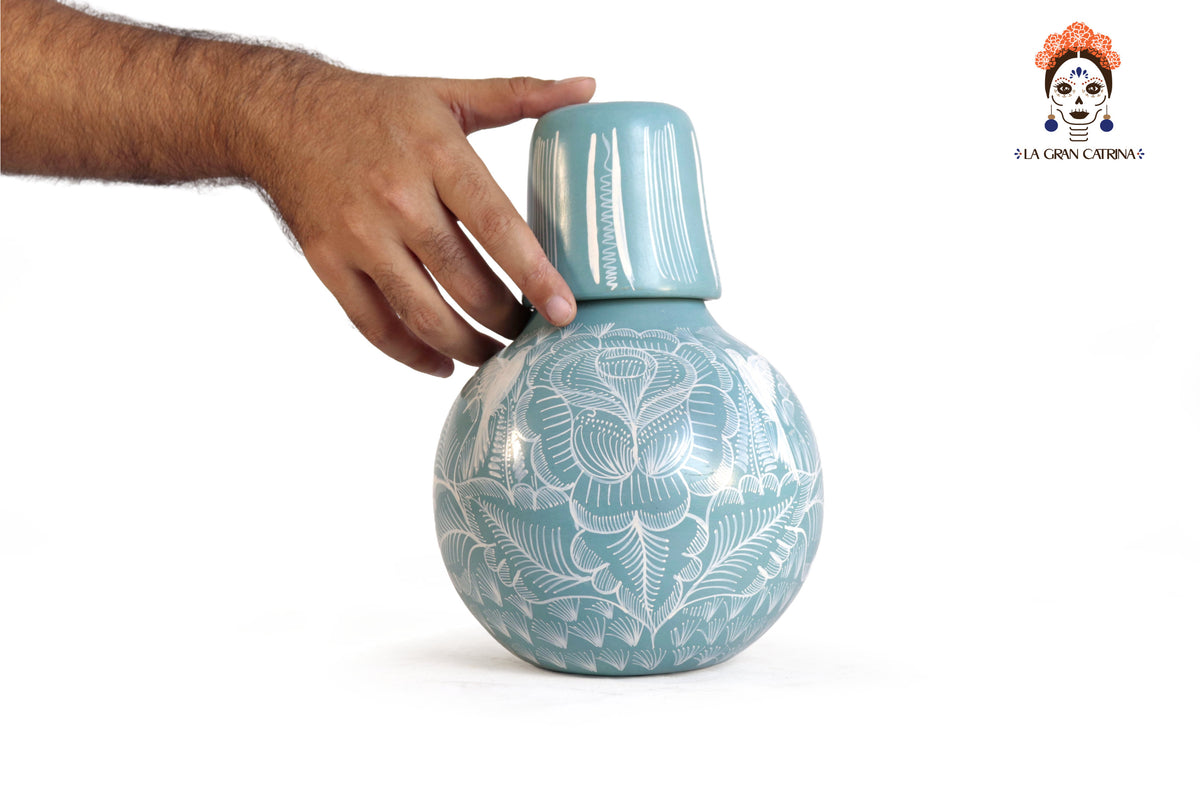 Jarrón Botellón Azul Turquesa - 23 cm. 09 in.