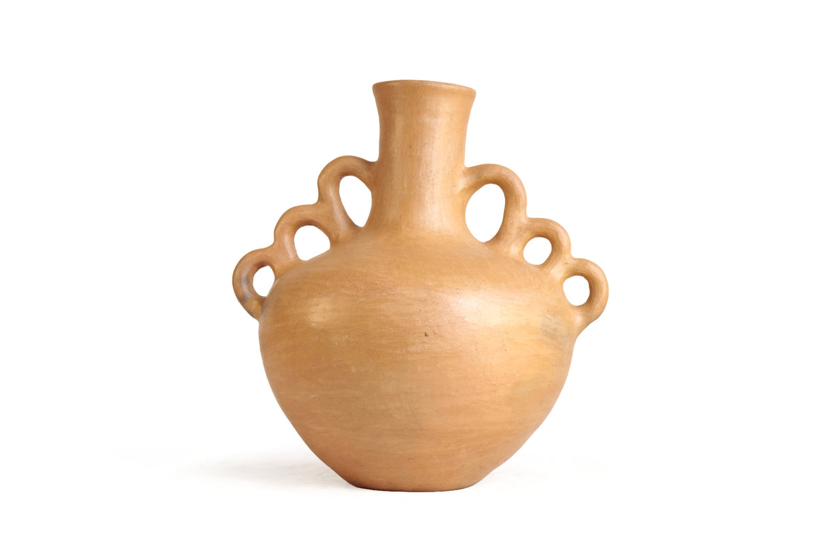Jarrón Mixe Ancestral con Cuello Alto y 6 Asas - 25 cm. 10 in. Mixe
