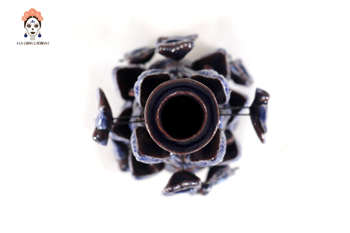 Set de 3 Porta Cirio Azul - Barro vidriado - 29 cm. 11.4 in.