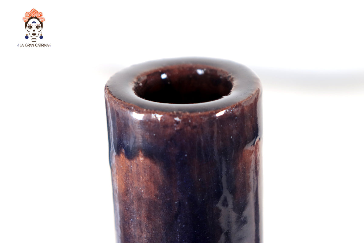 Set de 3 Porta Cirio Azul - Barro vidriado - 29 cm. 11.4 in.