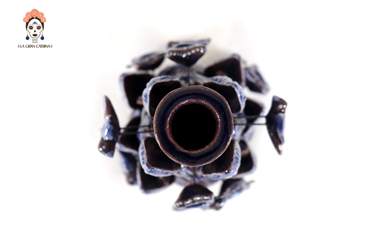 Set de 3 Porta Cirio Azul - Barro vidriado - 29 cm. 11.4 in.