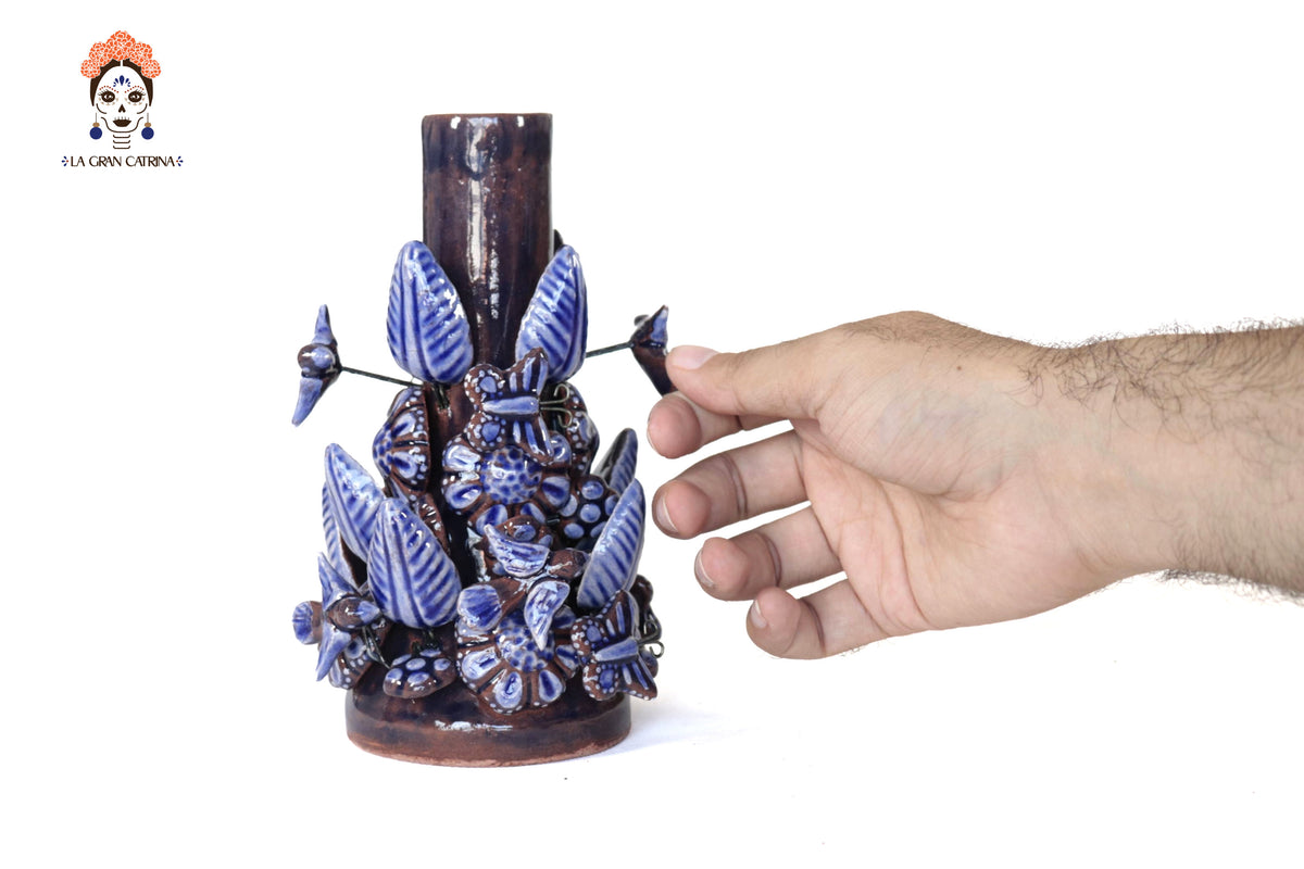 Set de 3 Porta Cirio Azul - Barro vidriado - 29 cm. 11.4 in.