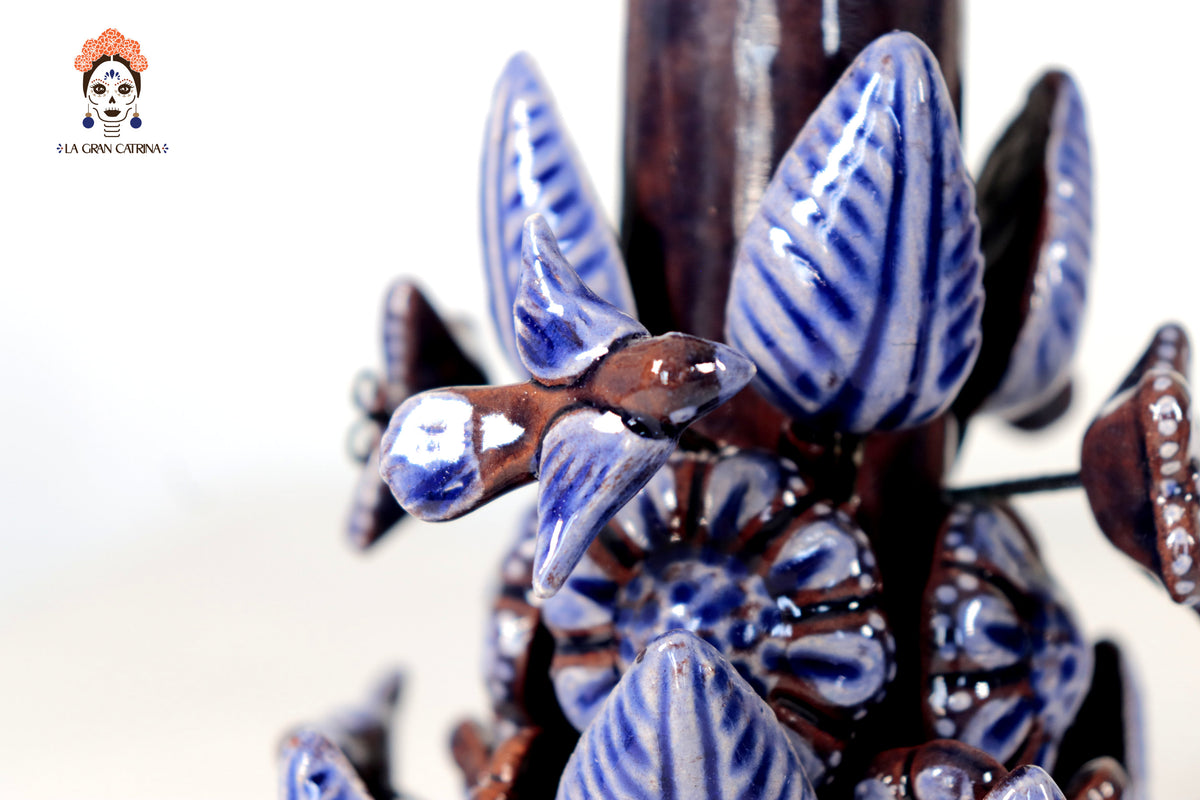 Set de 3 Porta Cirio Azul - Barro vidriado - 29 cm. 11.4 in.