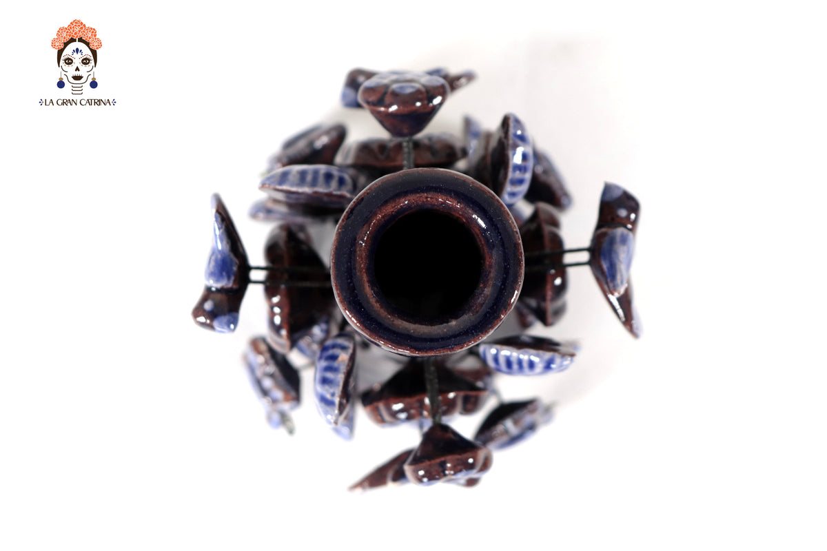 Set de 3 Porta Cirio Azul - Barro vidriado - 29 cm. 11.4 in.