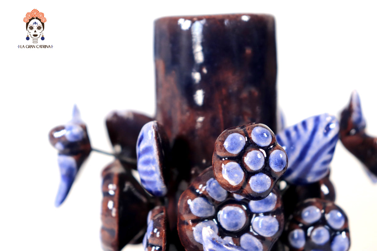 Set de 3 Porta Cirio Azul - Barro vidriado - 29 cm. 11.4 in.