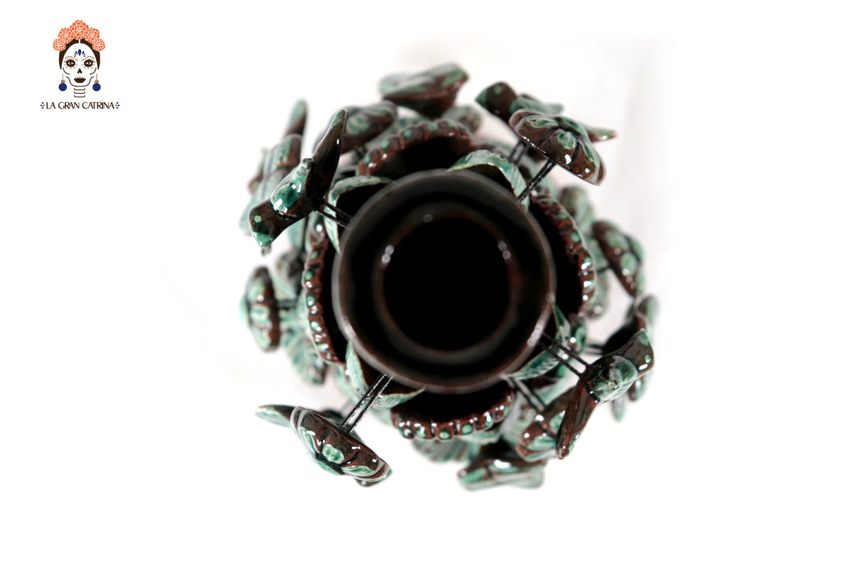 Set de 3 Porta Cirio Verde - Barro vidriado - 29 cm. 11.4 in.