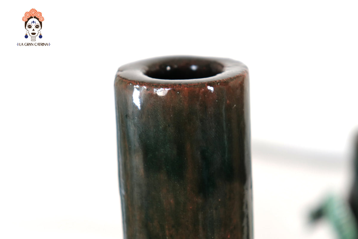 Set de 3 Porta Cirio Verde - Barro vidriado - 29 cm. 11.4 in.