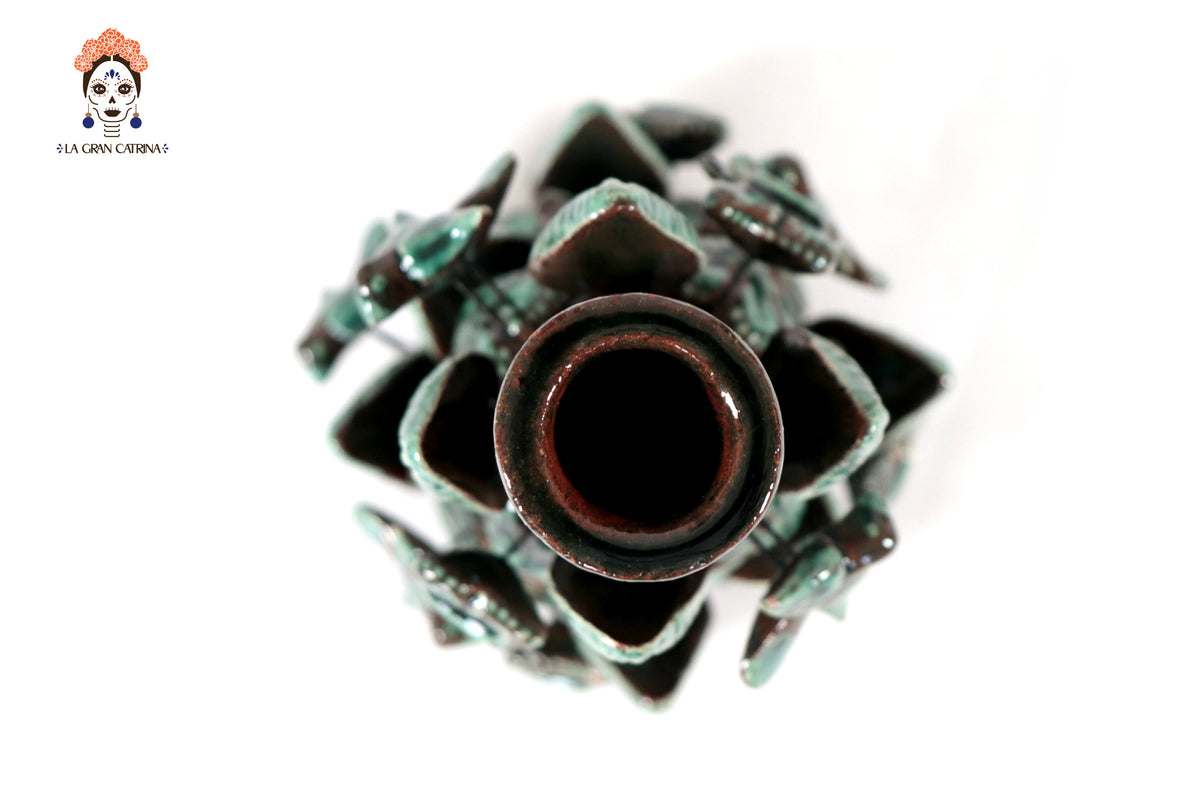 Set de 3 Porta Cirio Verde - Barro vidriado - 29 cm. 11.4 in.