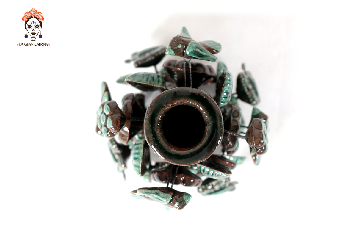 Set de 3 Porta Cirio Verde - Barro vidriado - 29 cm. 11.4 in.