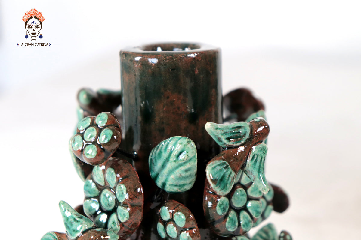 Set de 3 Porta Cirio Verde - Barro vidriado - 29 cm. 11.4 in.