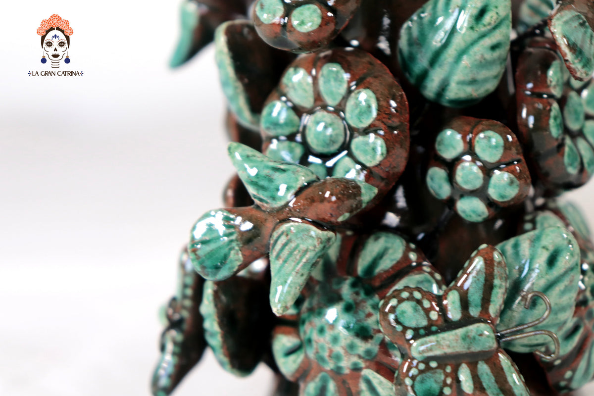 Set de 3 Porta Cirio Verde - Barro vidriado - 29 cm. 11.4 in.