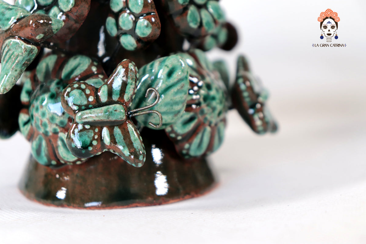 Set de 3 Porta Cirio Verde - Barro vidriado - 29 cm. 11.4 in.