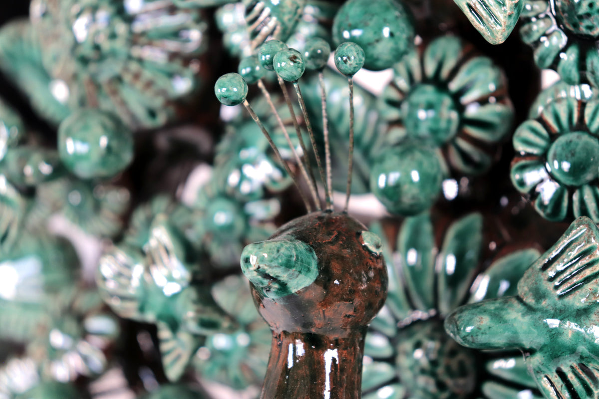 Candelero de Barro Vidriado Árbol de la Vida - Estilo Pavo Real - 37 cm. 14.5 in. - Sobre Pedido