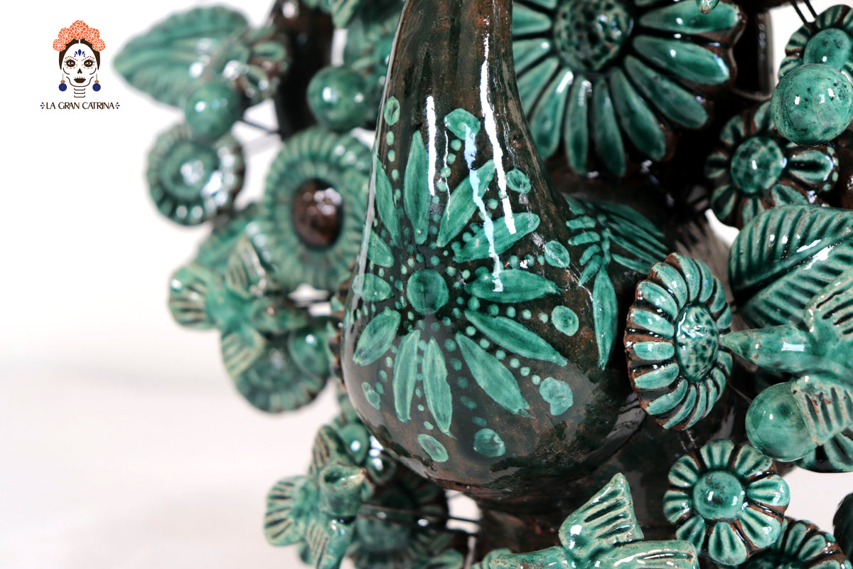 Candelero de Barro Vidriado Árbol de la Vida - Estilo Pavo Real - 37 cm. 14.5 in. - Sobre Pedido