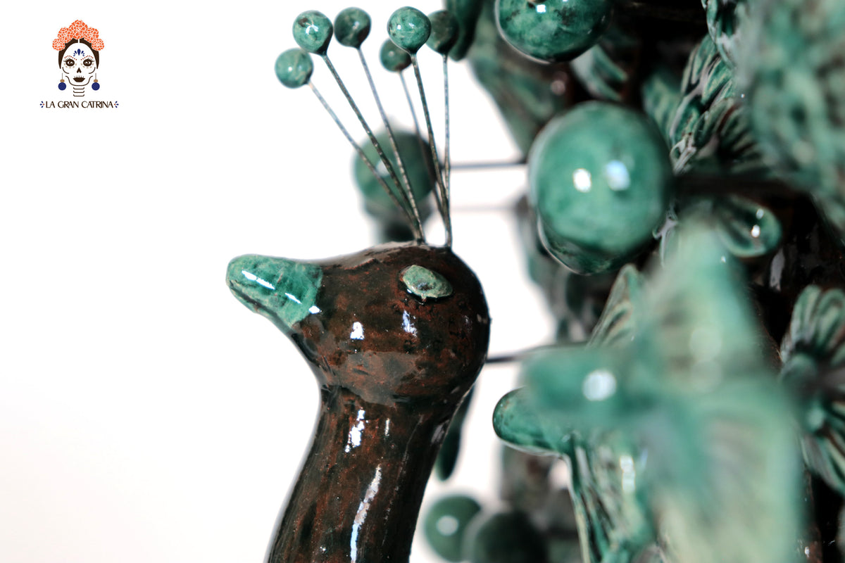 Candelero de Barro Vidriado Árbol de la Vida - Estilo Pavo Real - 37 cm. 14.5 in. - Sobre Pedido