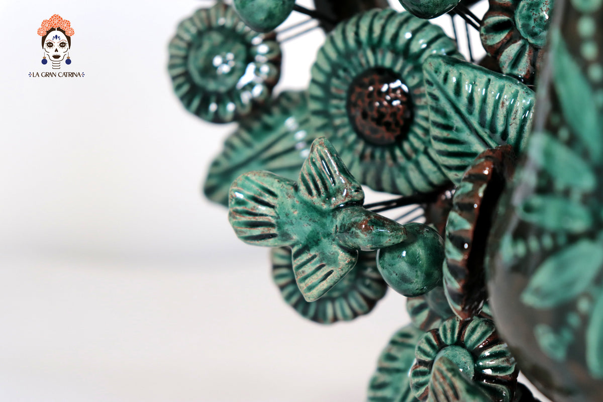 Candelero de Barro Vidriado Árbol de la Vida - Estilo Pavo Real - 37 cm. 14.5 in. - Sobre Pedido