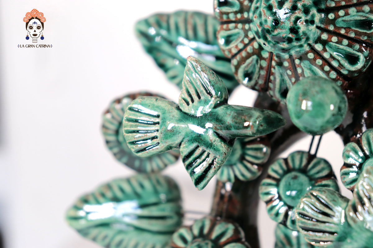 Candelero de Barro Vidriado Árbol de la Vida - Estilo Pavo Real - 37 cm. 14.5 in. - Sobre Pedido