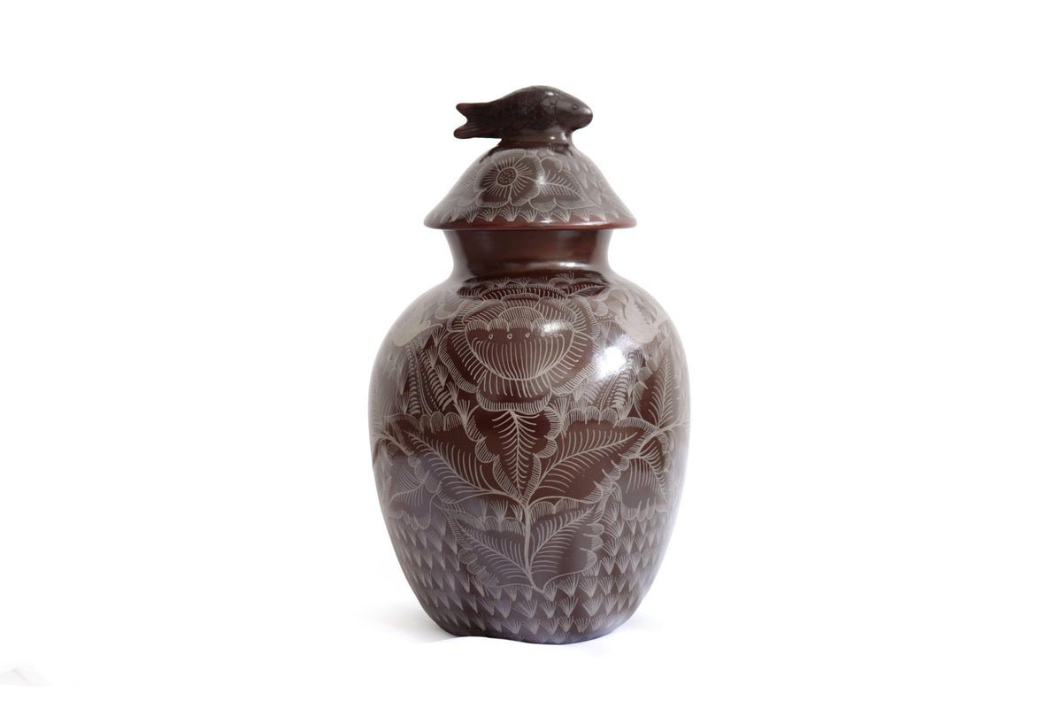 Jarrón Café con Pez y Flores - 34.5 cm. 13.5 in. (Copy) Huancito