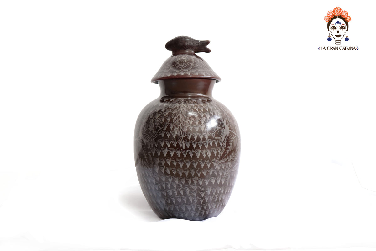 Jarrón Café con Pez y Flores - 34.5 cm. 13.5 in. (Copy) Huancito