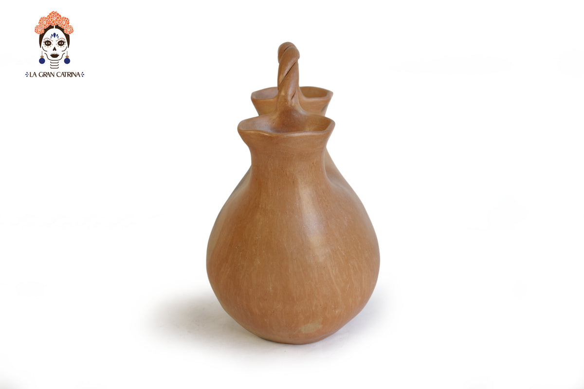 Vasija Mixe Ancestral con 2 bocas asa cola de tlacuache - 24 Cm. 9.4 In. Mixe