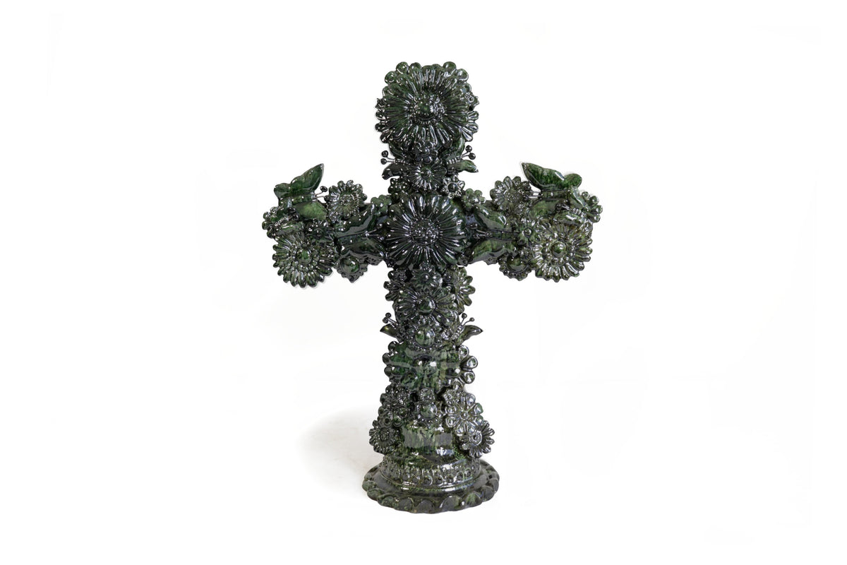Cruz verde - Barro vidriado - 25 cm. 10 in. Vidriado Santa Fe