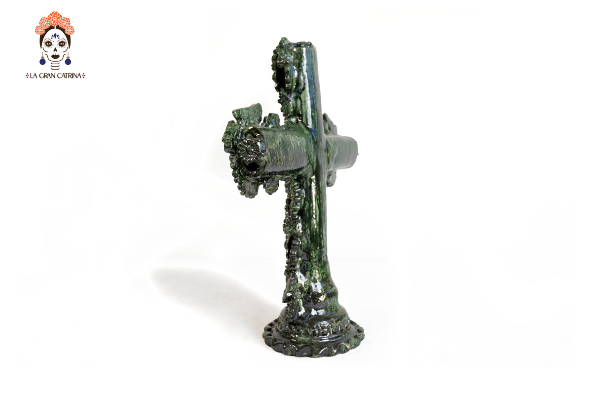 Cruz verde - Barro vidriado - 25 cm. 10 in. Vidriado Santa Fe