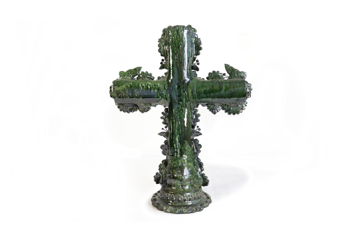 Cruz verde - Barro vidriado - 25 cm. 10 in. Vidriado Santa Fe