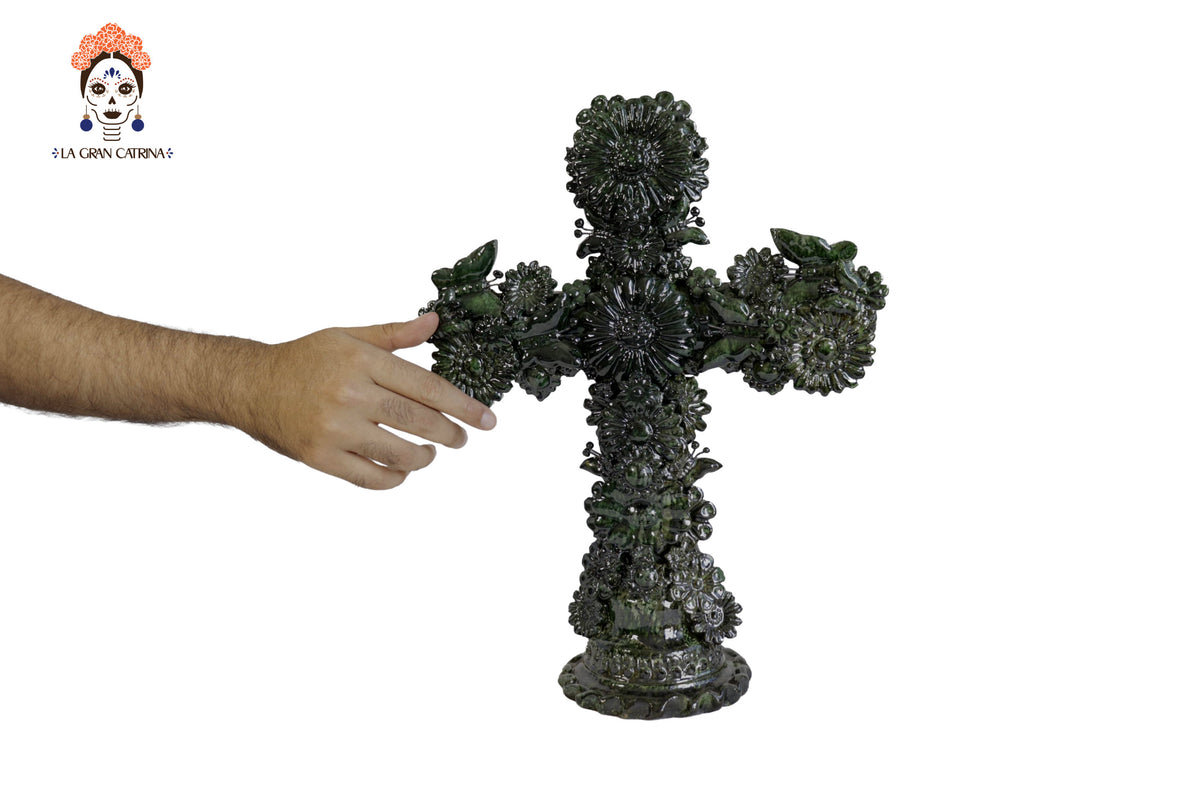 Cruz verde - Barro vidriado - 25 cm. 10 in. Vidriado Santa Fe