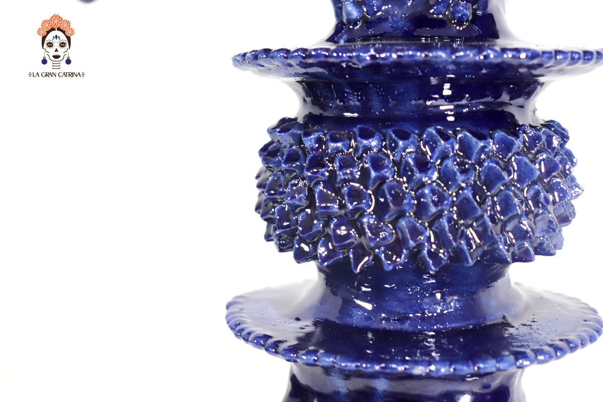 Candelero azul de 5 velas - Barro vidriado - 50 cm. 20 in.