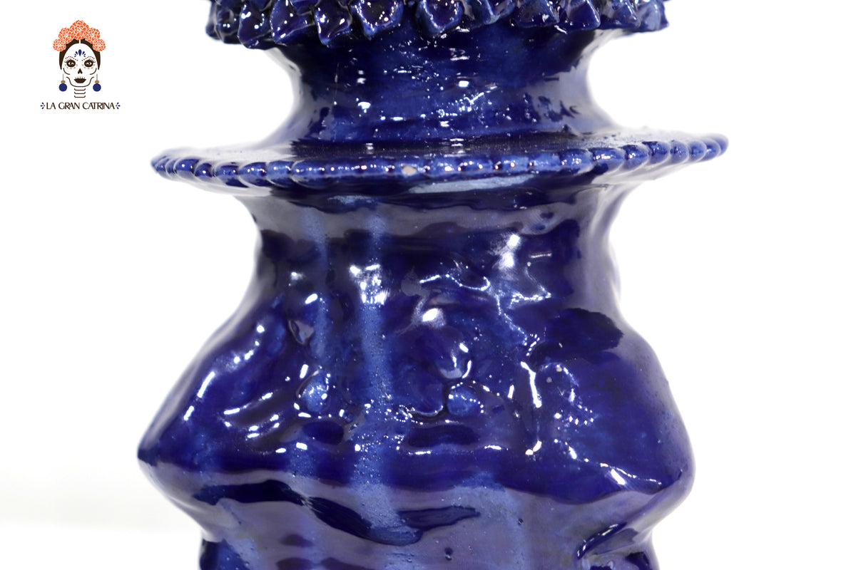 Candelero azul de 5 velas - Barro vidriado - 50 cm. 20 in.