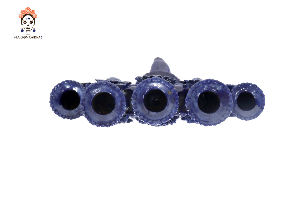 Candelero azul de 5 velas - Barro vidriado - 50 cm. 20 in.