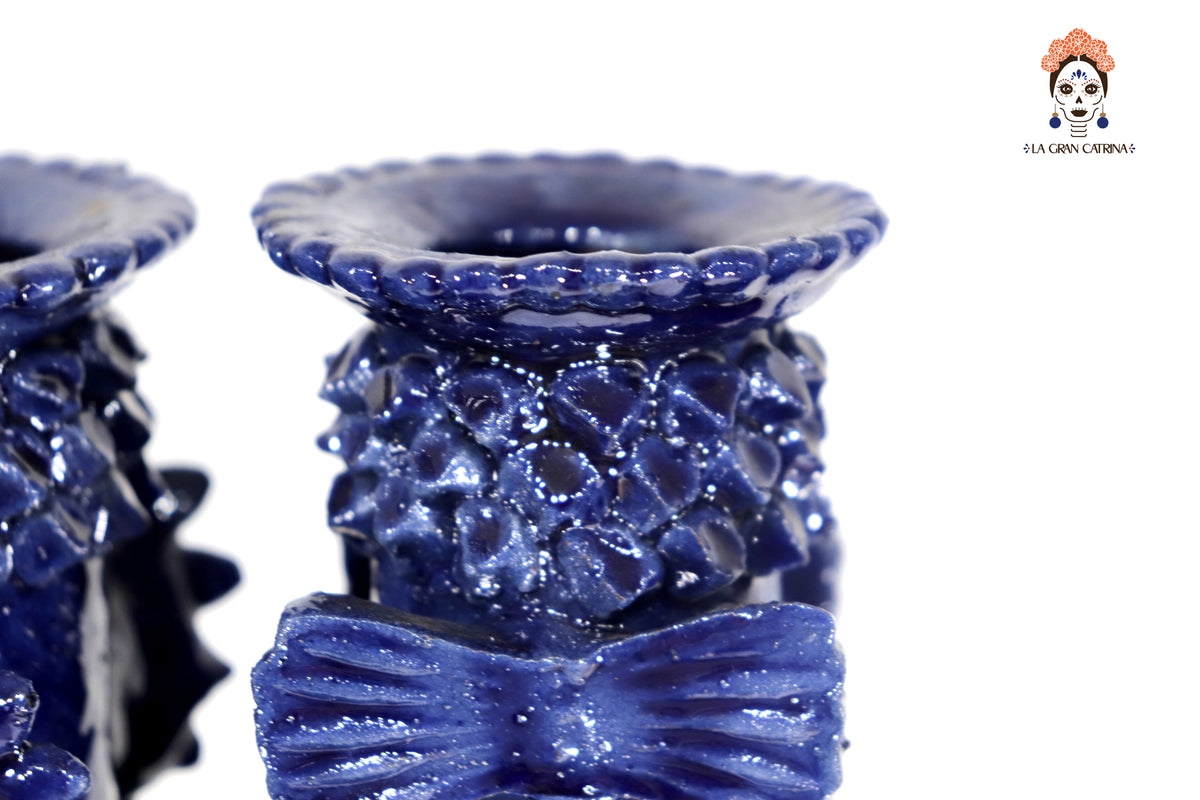Candelero azul de 5 velas - Barro vidriado - 50 cm. 20 in.