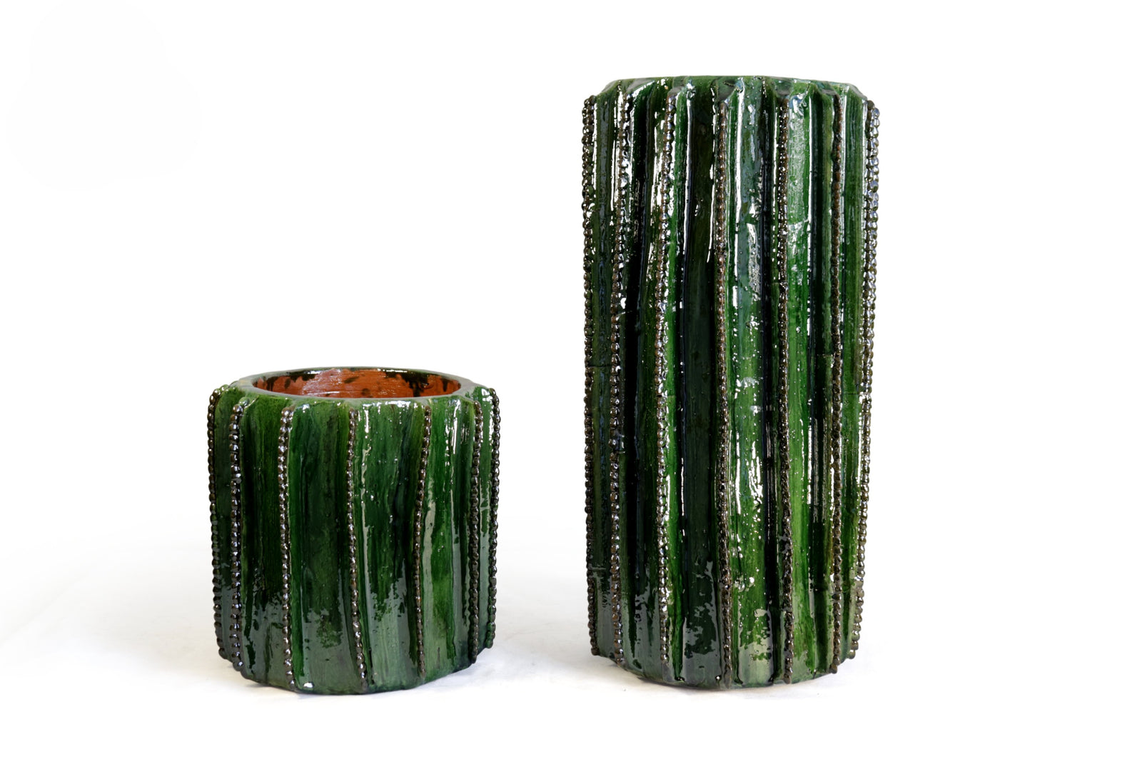 Pareja de Macetas Cactus - 43.5 cm. 17.5 in. - 22 cm. 8.6. in. Vidriado Santa Fe