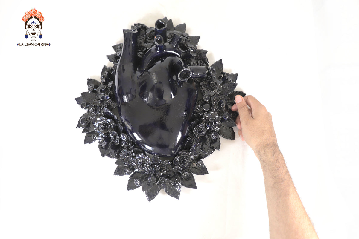 Corazon Azul de pared - Barro vidriado - 38.5 cm. 15.1 in.