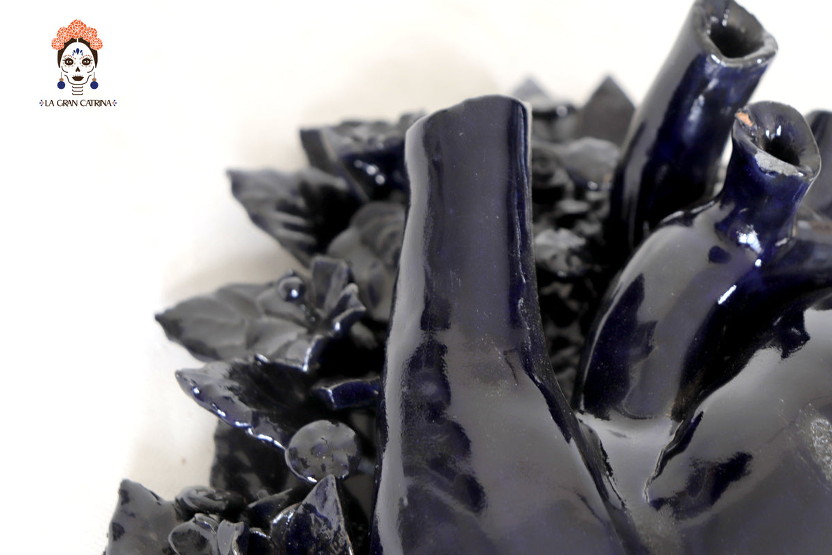 Corazon Azul de pared - Barro vidriado - 38.5 cm. 15.1 in.