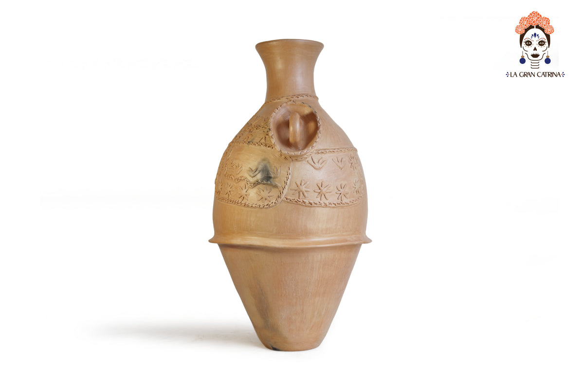 Vasija Mixe Huipil Tlahui de Barro Natural - 80 Cm. 31.4 In. Mixe