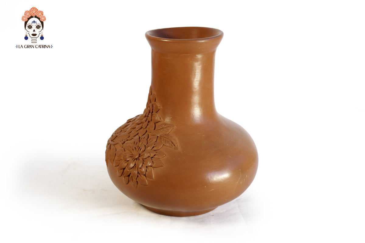 Vasija con Diseño Floral de Barro - Patamban - 24 cm. 9.4 in.