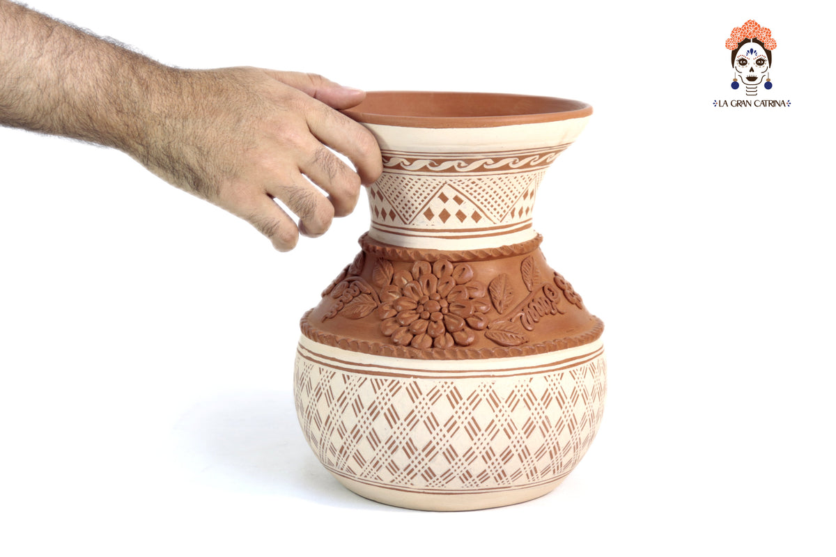 Jarrón Flor de Barro - Patamban - 25 cm. 9.8 in. Artesanía